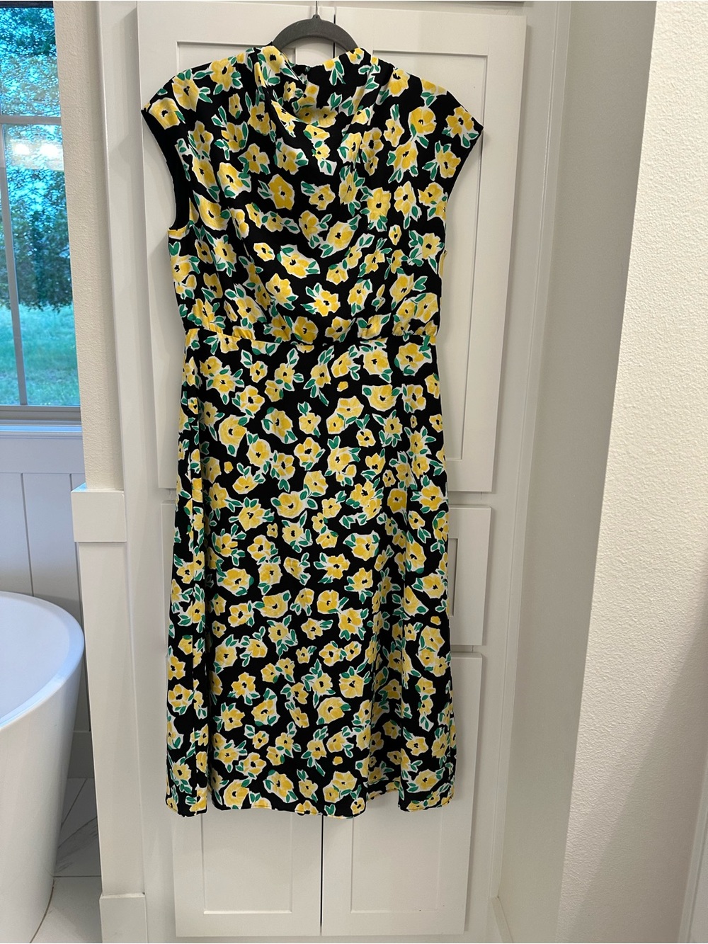 Ann Taylor Black Midi Dress with Yellow Floral Print